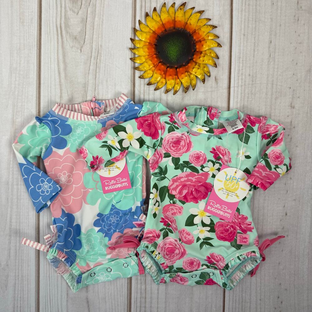 ruffle butts baby girl one piece rash‎ guard bundle 0-3M
